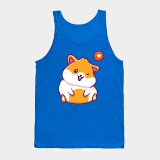 Cute Hamster Sitting With Speech Bubble Love Cartoon Tank Top